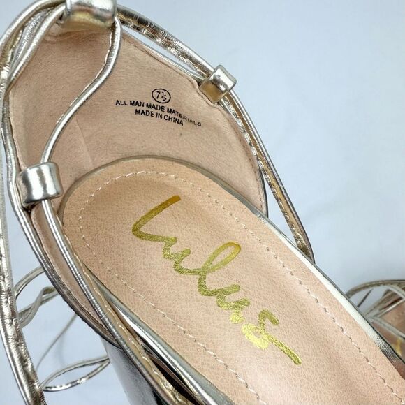 Lulus KAIRA Metallic Gold Open Toe Cord Wrap Ankle Tie Block Heel Sandals - Picture 15 of 16